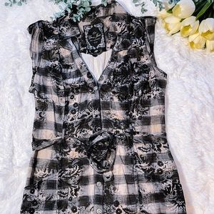 GUESS button down dress with cinched tie waist